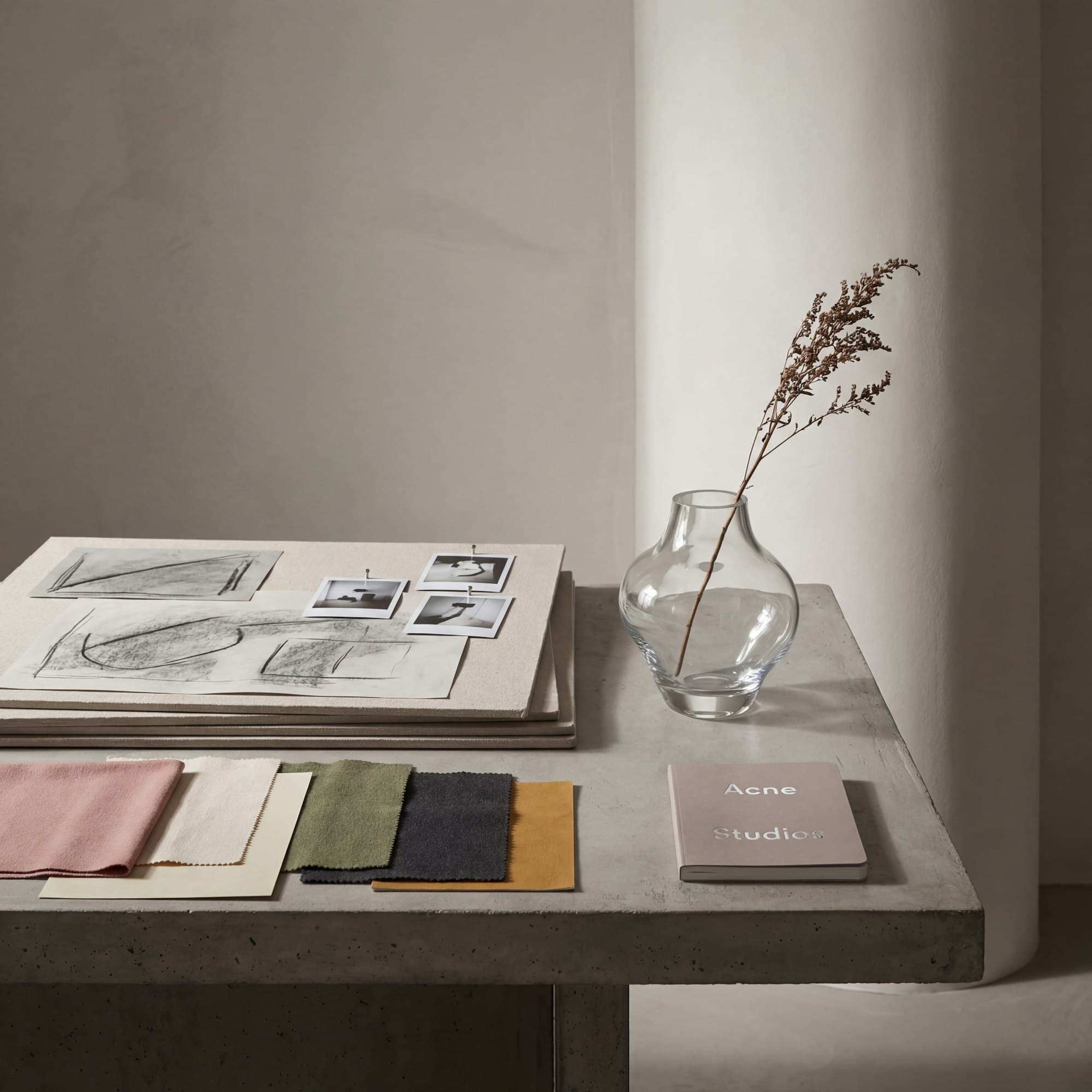 Fabric swatches beside interior sketches